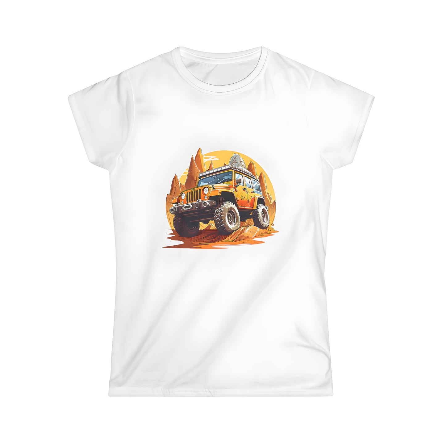 Vibrant orange rock crawler jeep adventure apparel for women's t-shirts