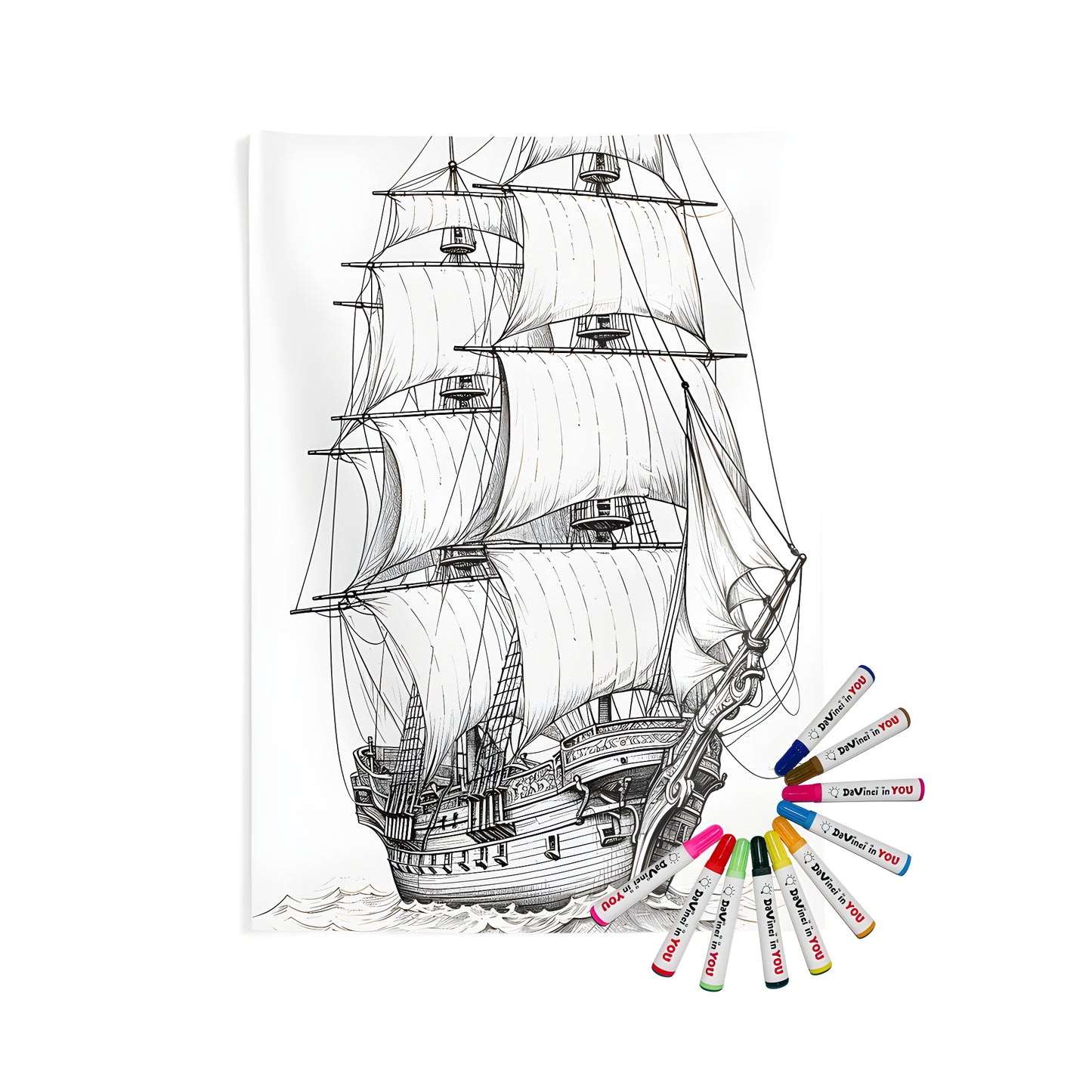 Intricate historic boat illustration, sailboat design on indoor wall tapestries