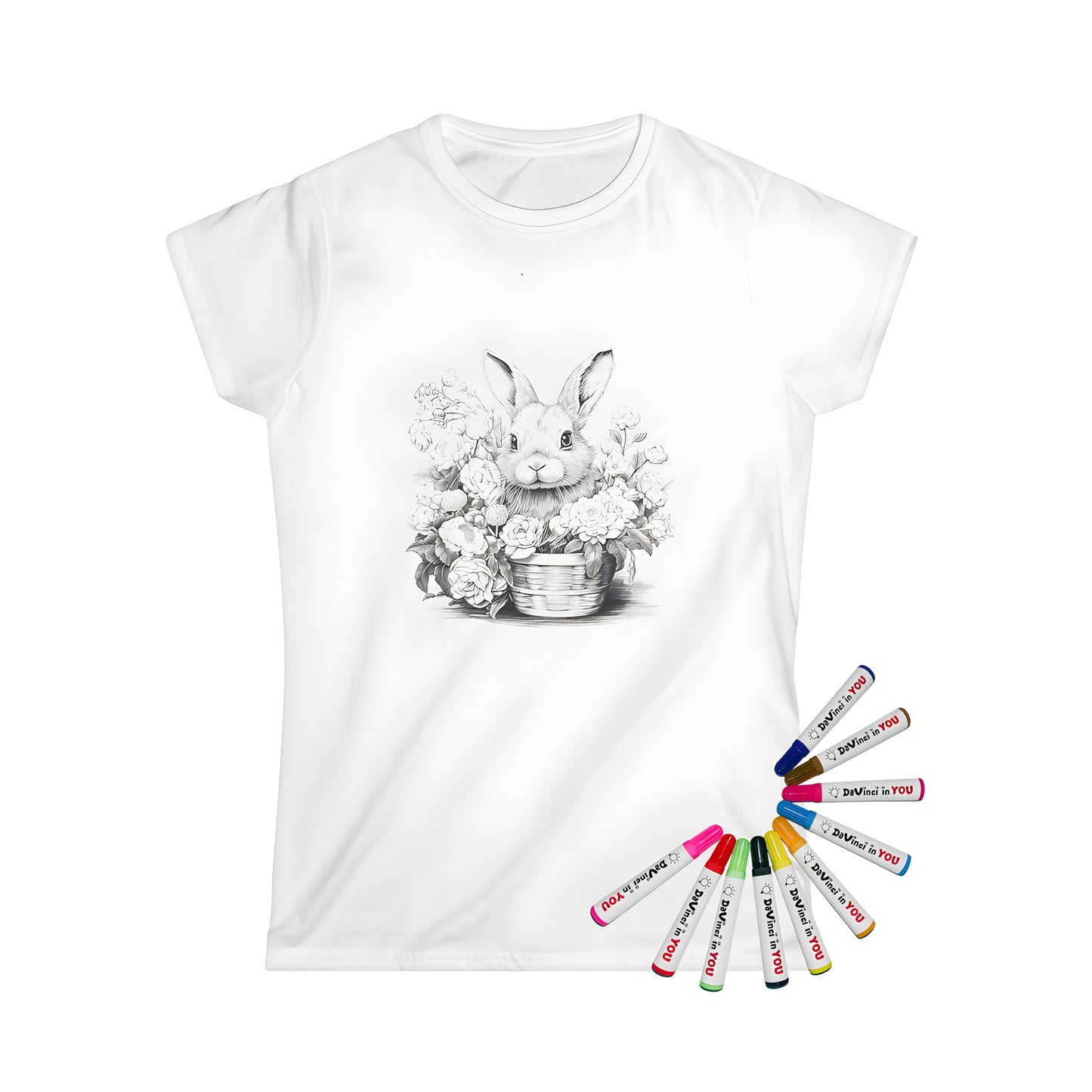 Women's t-shirt featuring a cute bunny and floral pattern