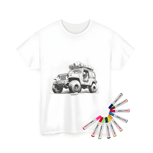 Unisex T-shirt with an off-road truck, 4x4 jeep, or rugged vehicle design