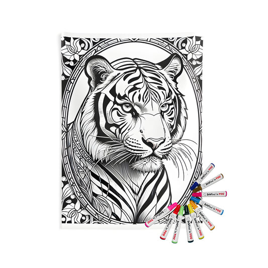 Colorful Tiger Wall Art Tapestry Kit for Home Decor with Fabric Markers