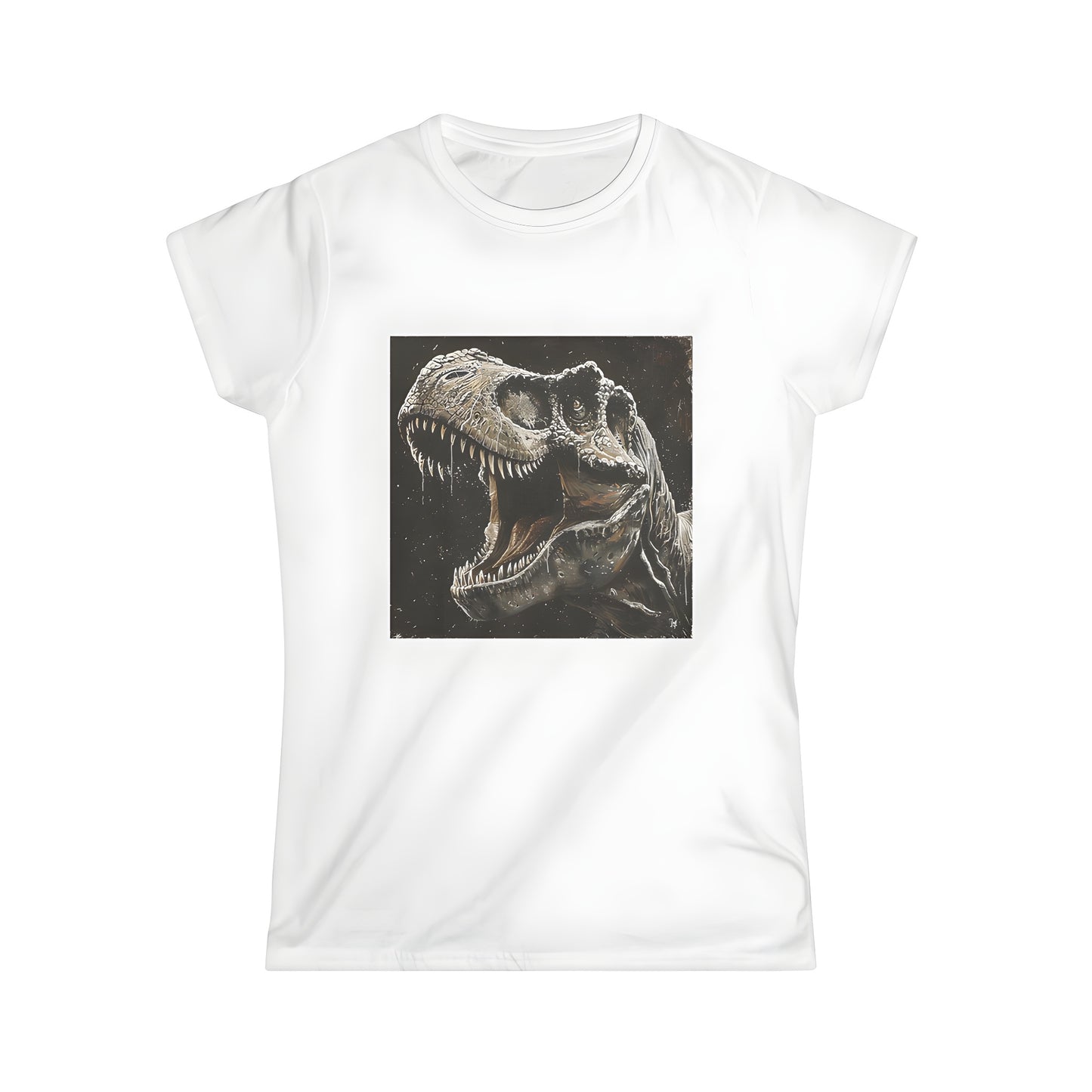 Colorful portrait of a fierce dinosaur (T-Rex, T Rex, Dinosaur King) on a Women's T-shirt