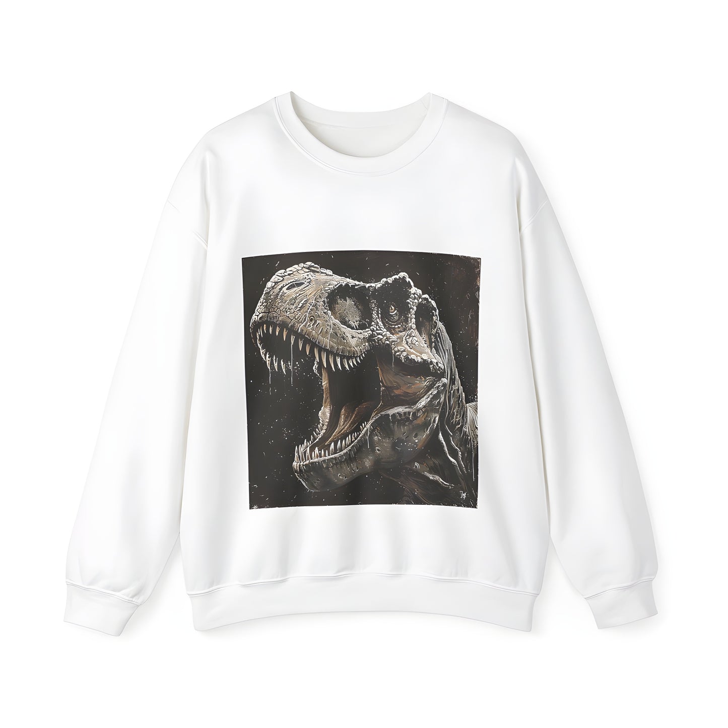 Adult sweatshirt featuring a vibrant portrait of a fierce T-Rex