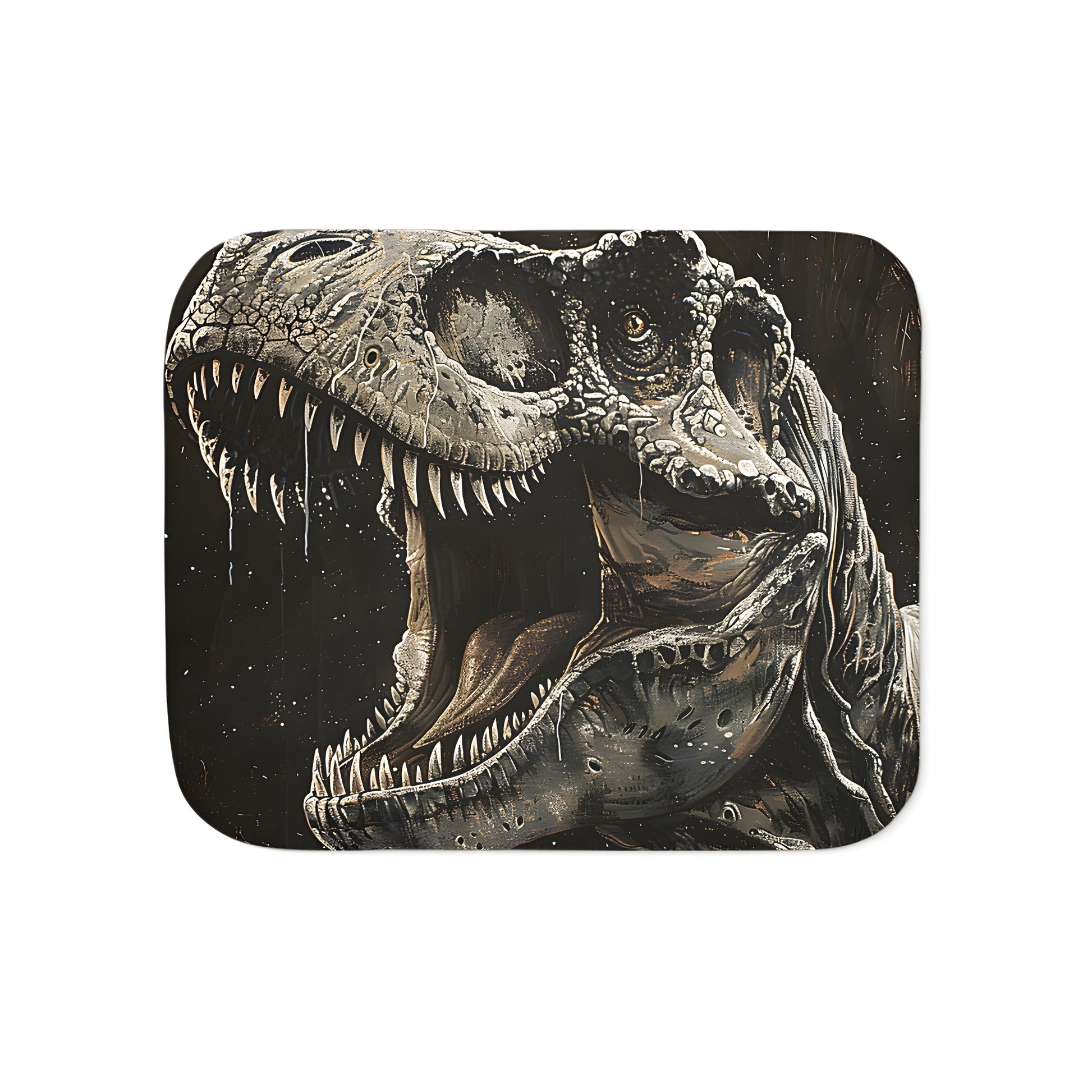 Colorful blanket featuring a detailed portrait of a mighty T-Rex in fierce focus