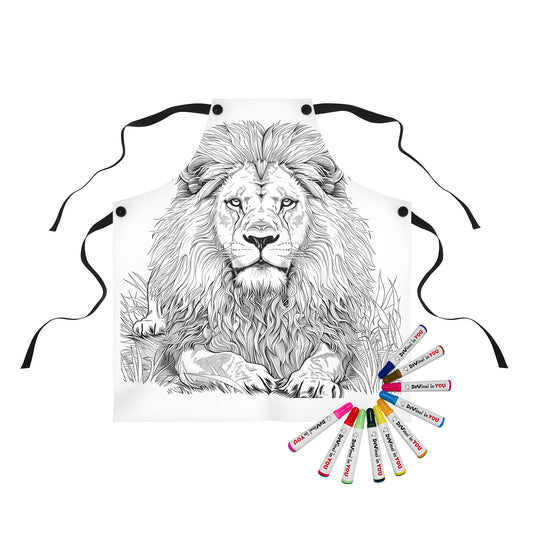 Detailed lion illustration apron for kids coloring