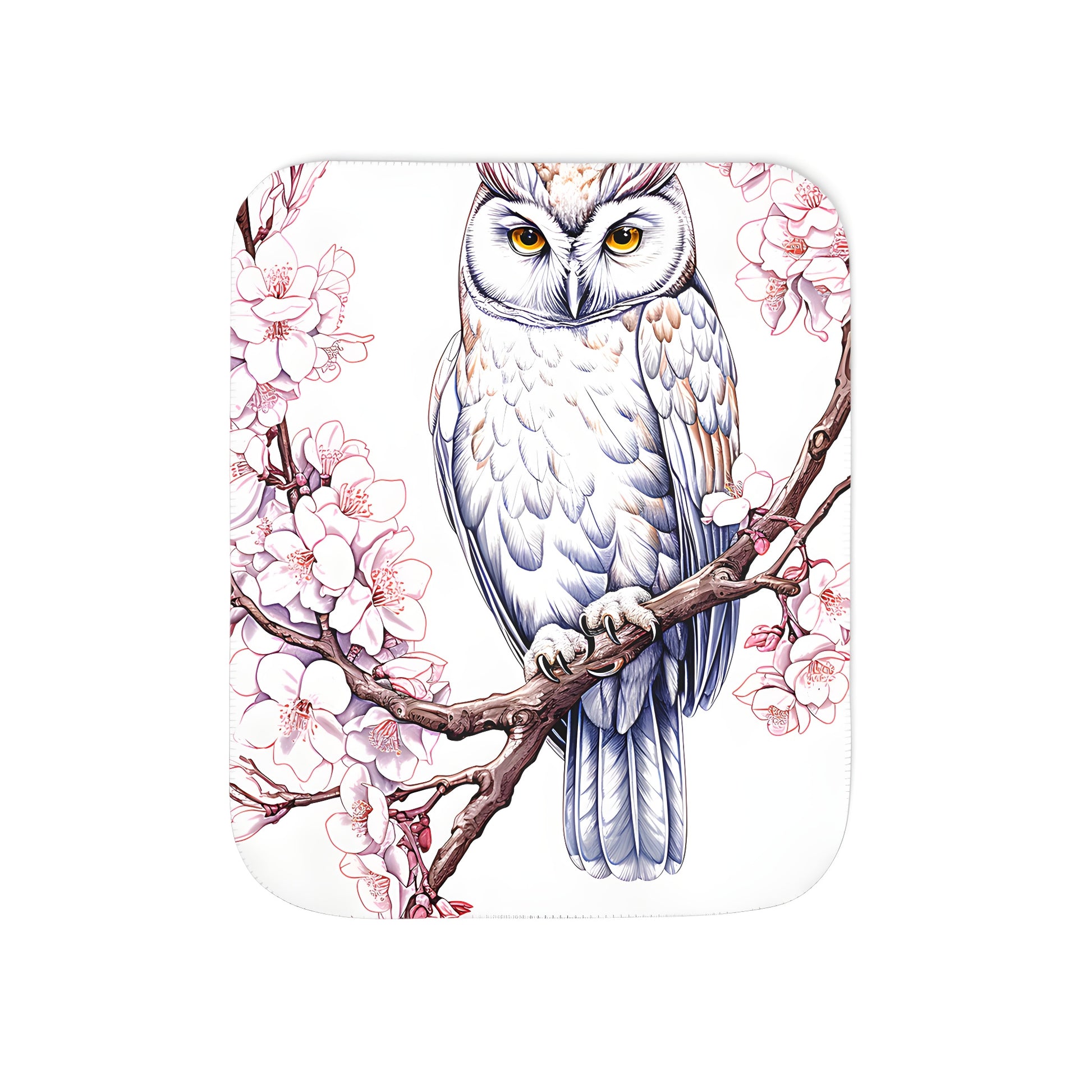 Colorful owl blanket with blossoms on branch