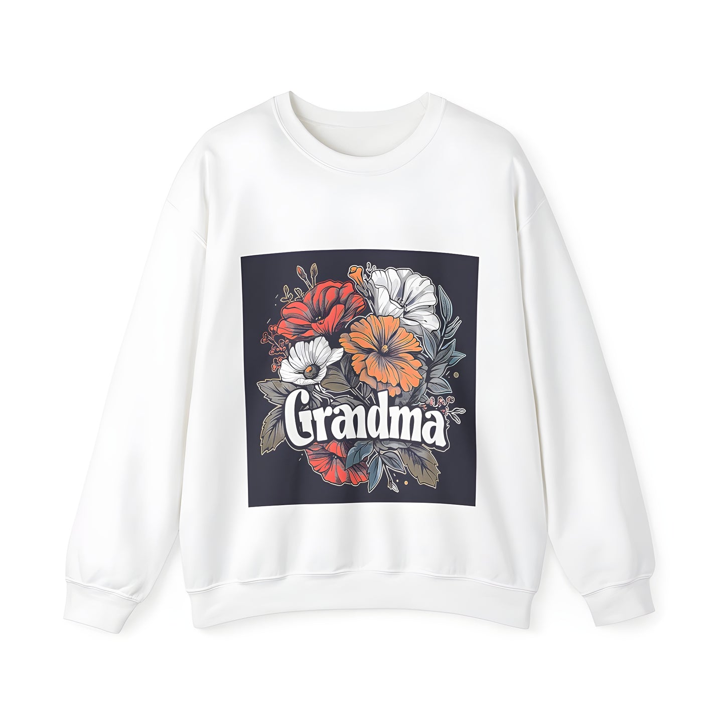 Adult Sweatshirt with vibrant floral pattern featuring colorful flowers and leaves