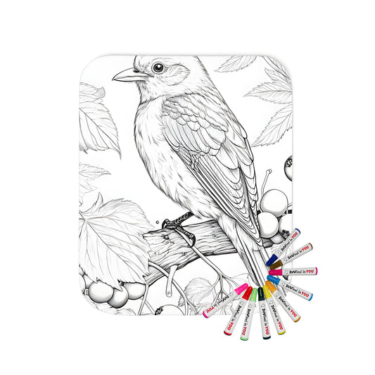 Coloring blanket with bird perched on branch design