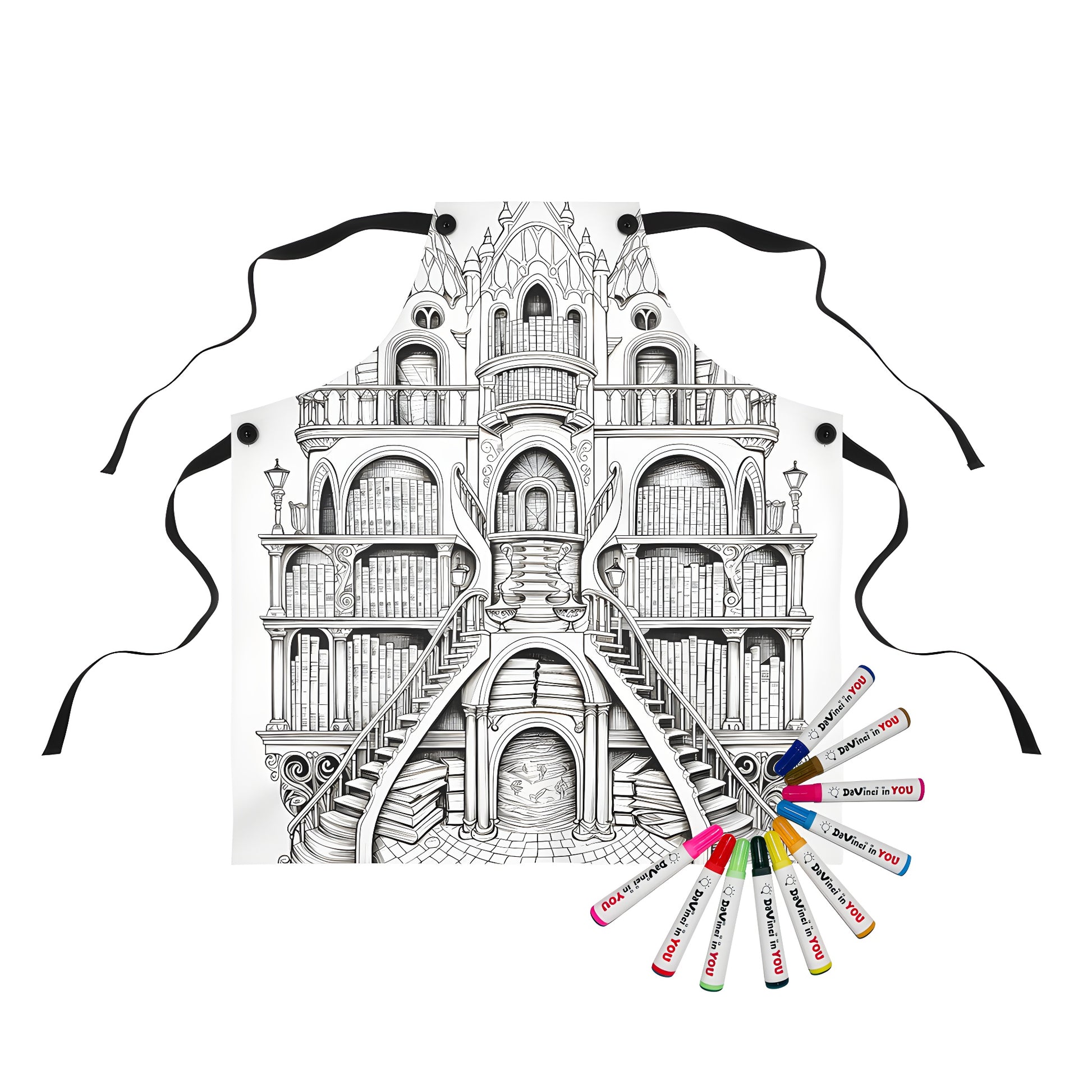 Intricate castle design apron for coloring with fabric markers