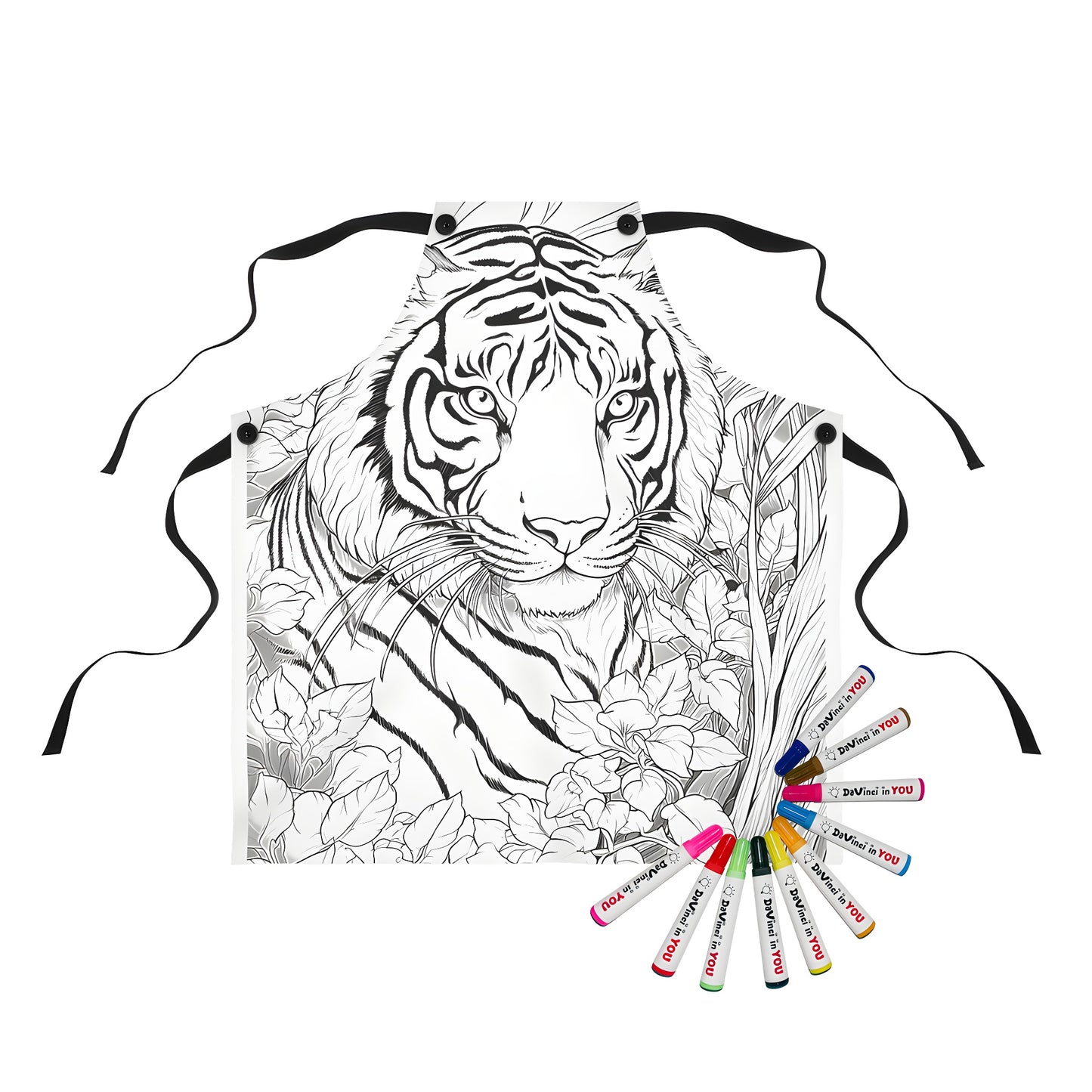 Apron with jungle foliage and tiger illustration