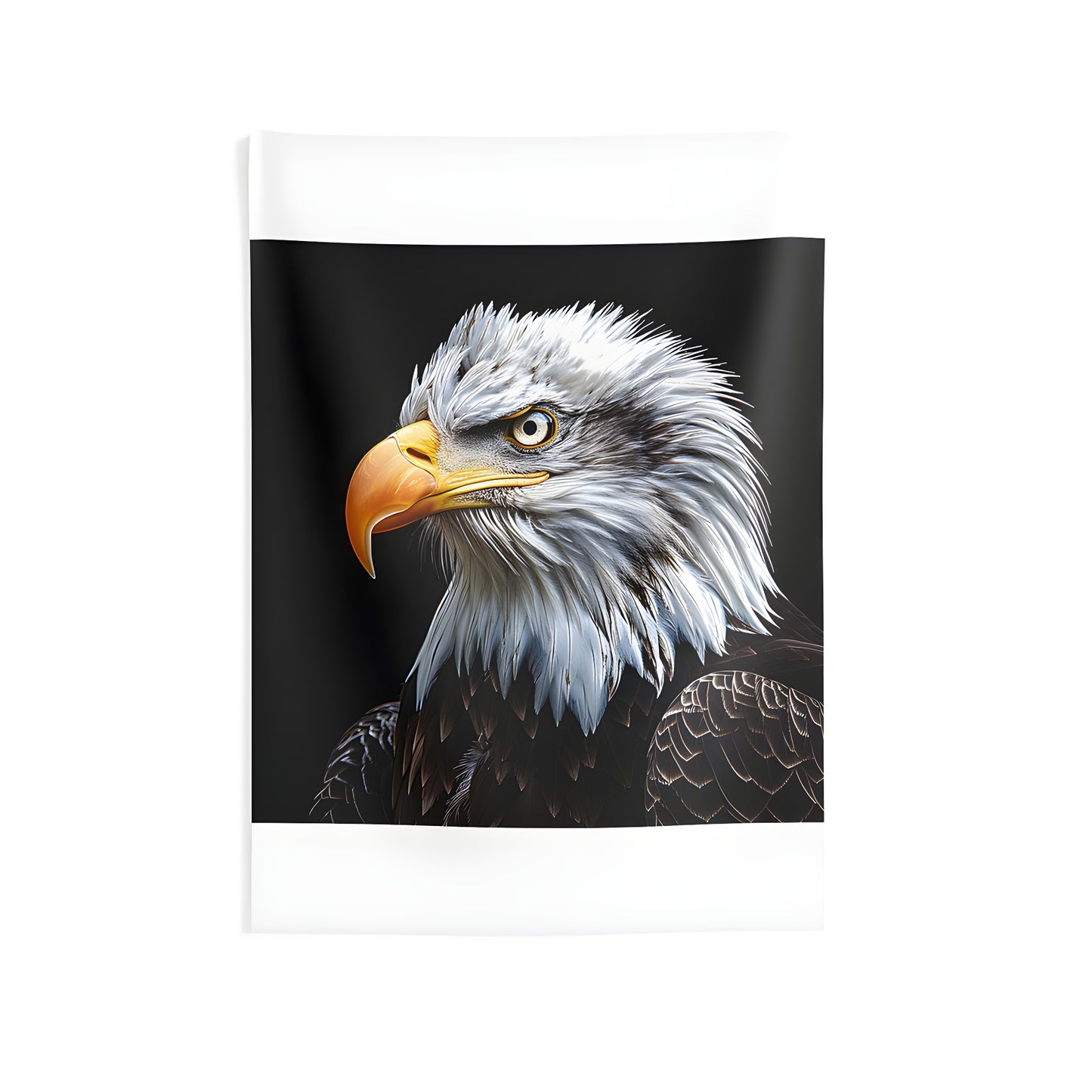 Colorful close-up of an American bird of prey on dark wall hanging