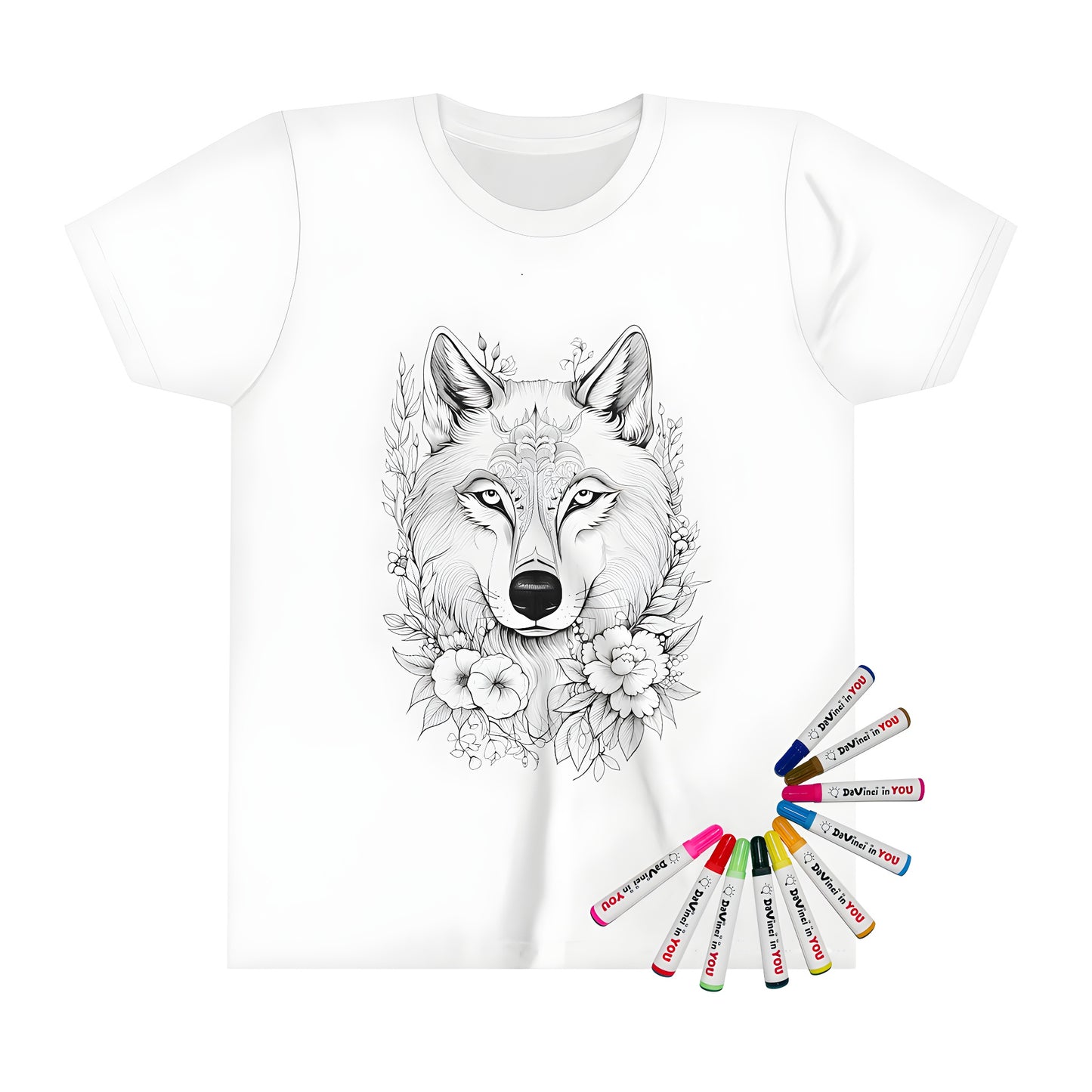 Floral Wolf Kids' Graphic Tee Illustration