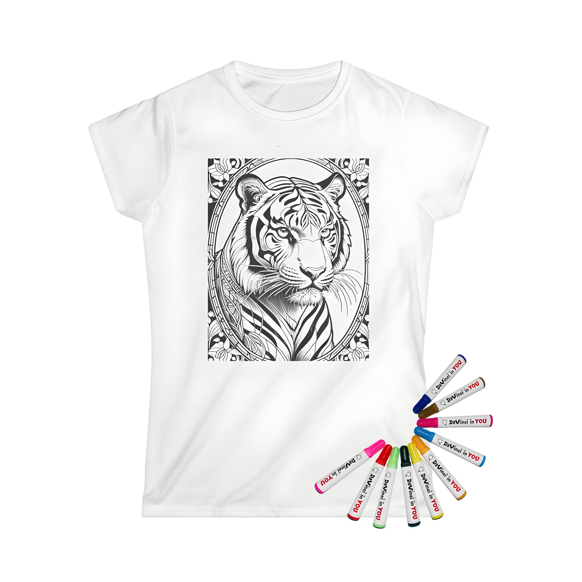 Women's t-shirt featuring a colorful tiger illustration