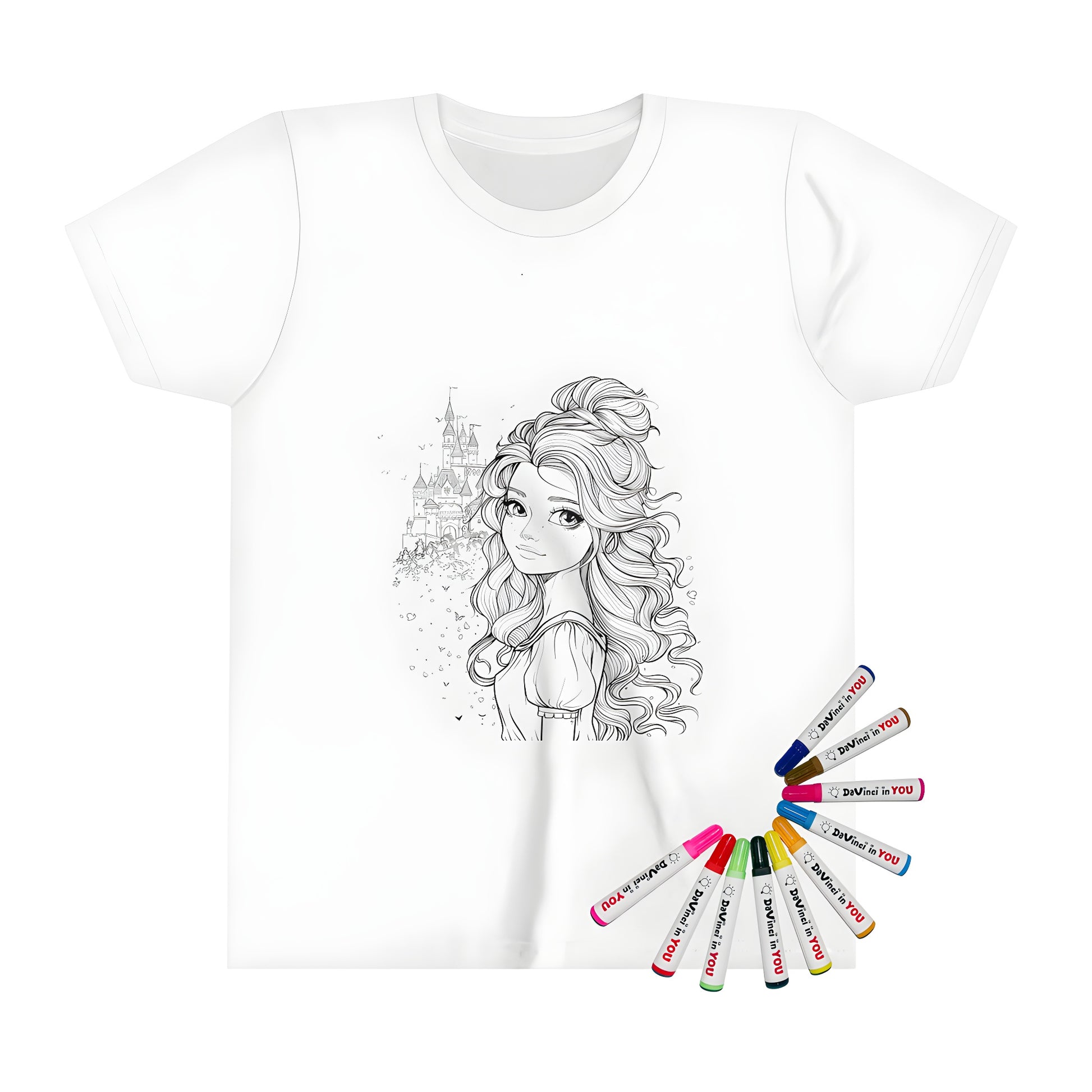 Kid's T-shirt with Black and White Princess Castle Illustration Art Design