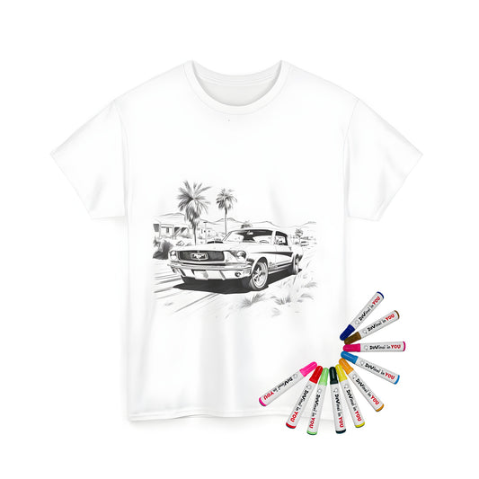 Classic Car Design Unisex T-Shirt - Detailed Mustang Car Illustration