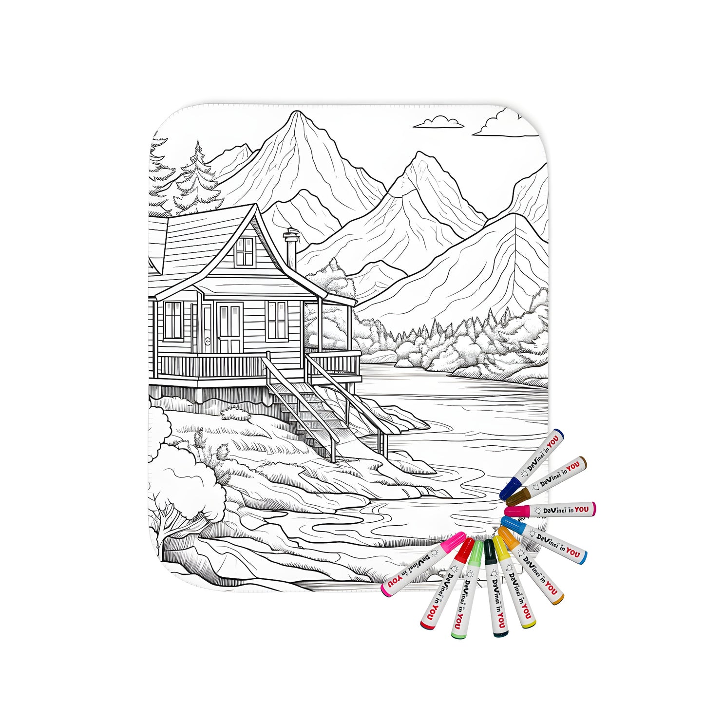 Cozy blanket with a scenic mountain cabin scene print