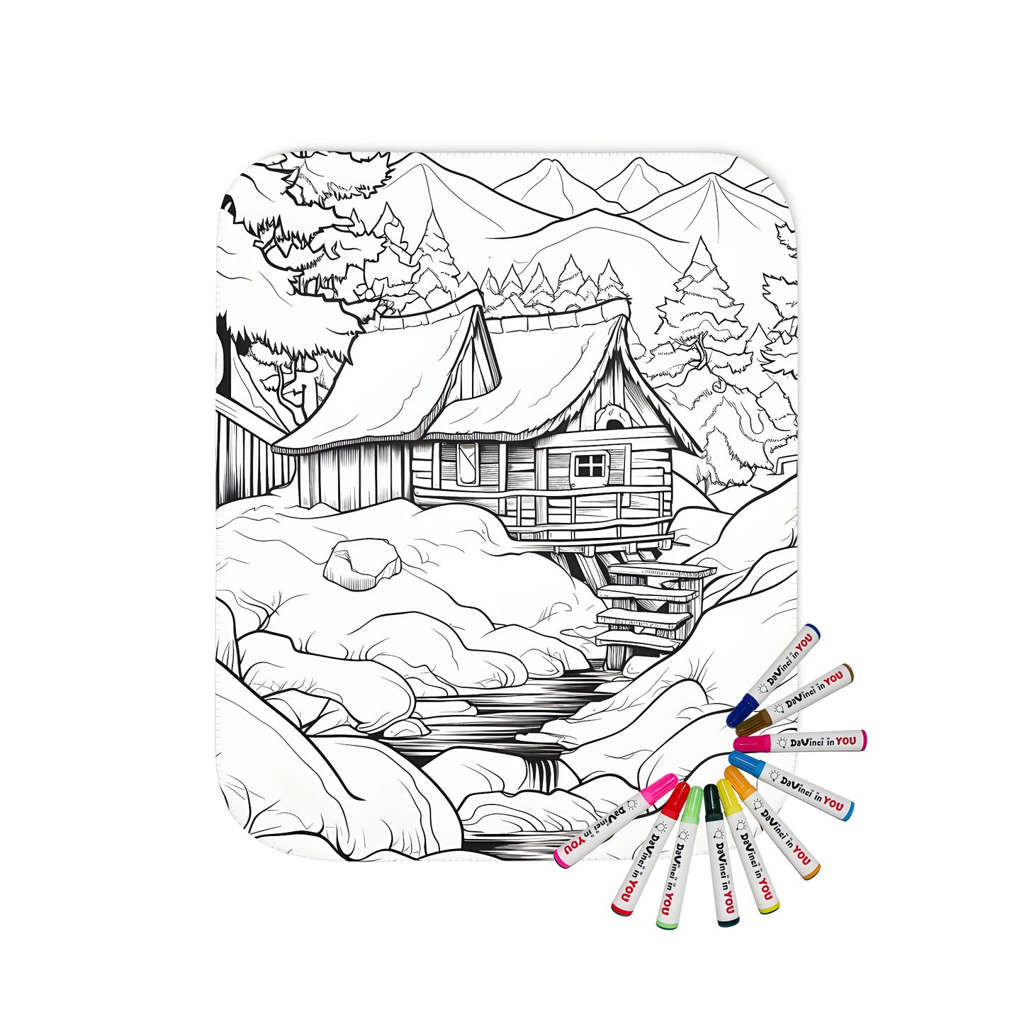 Mountain cabin blanket with fabric markers for adults