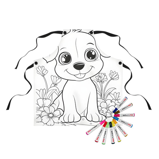 Adorable puppy apron for kids and adults to color with fabric markers