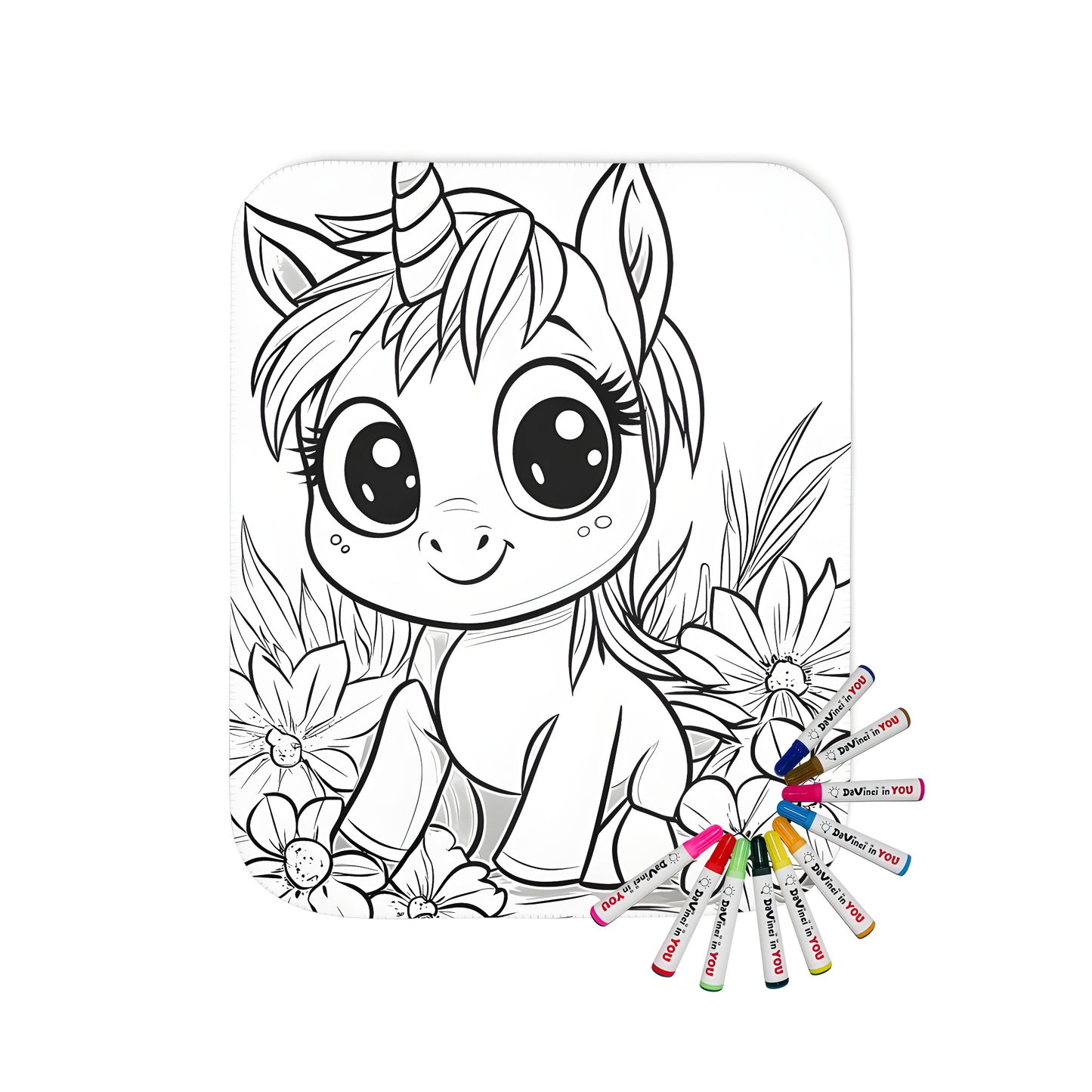 Blanket with adorable baby unicorn and flower design