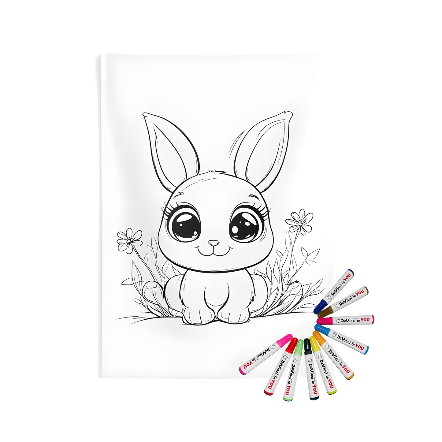 Coloring kit for indoor wall tapestries featuring cute bunny design