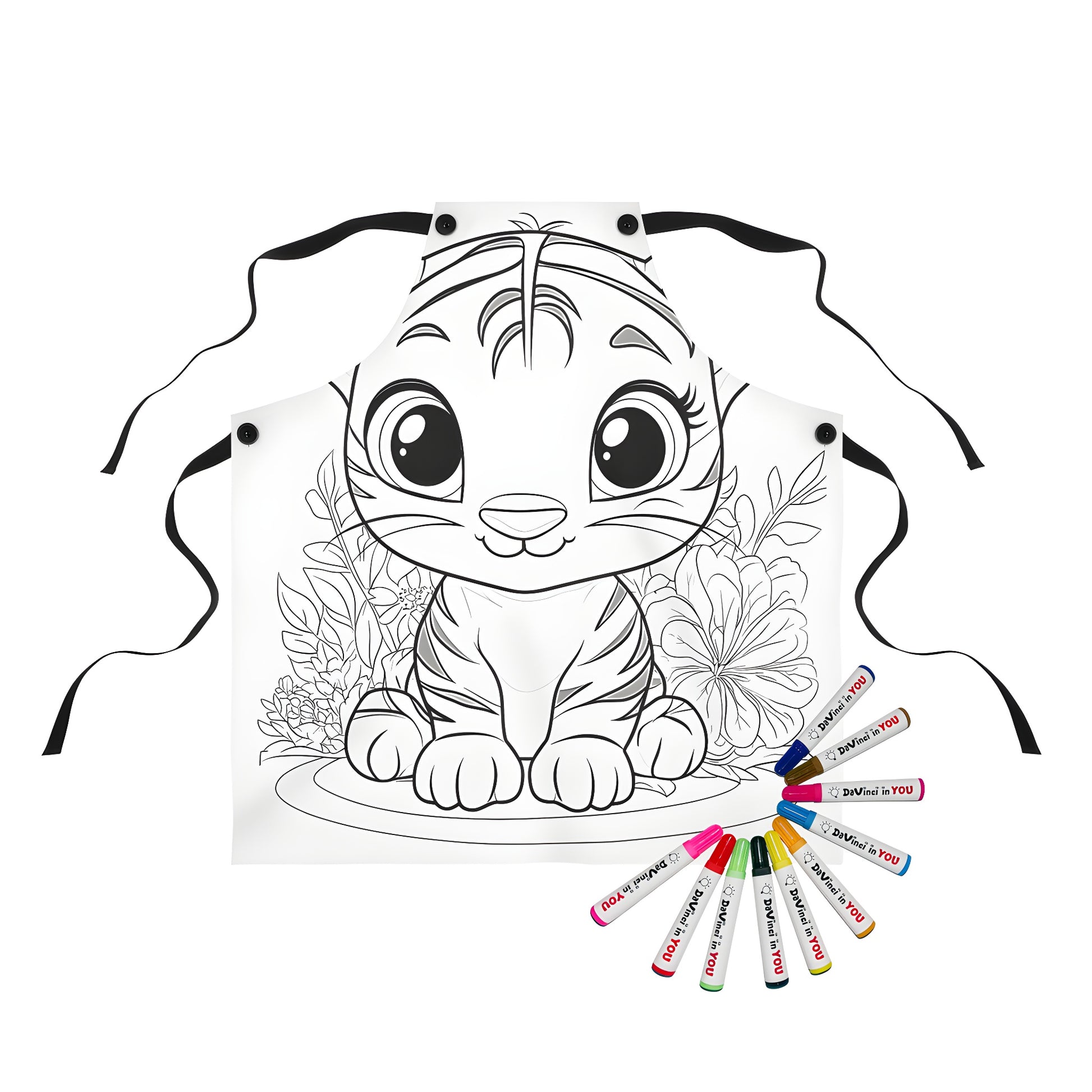 Coloring apron with cute baby tiger design, perfect for kids and adults alike