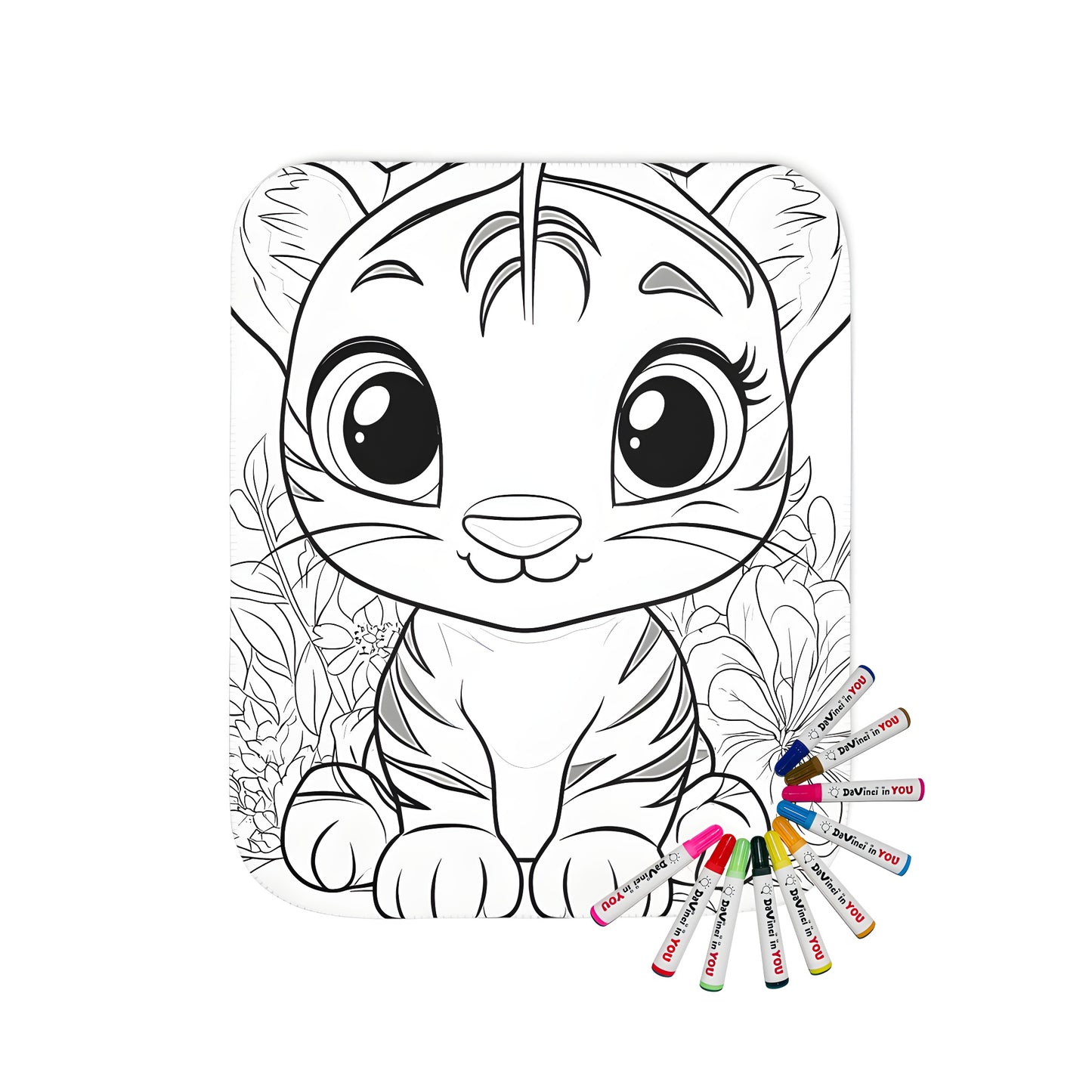 Cozy blanket featuring a cute little tiger cub design, perfect for snuggling and coloring