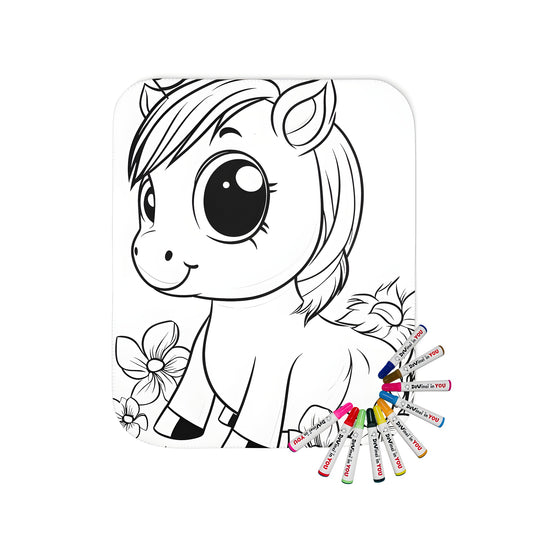 Cute Unicorn blanket with colorful flowers and large eye illustration printed on soft fabric