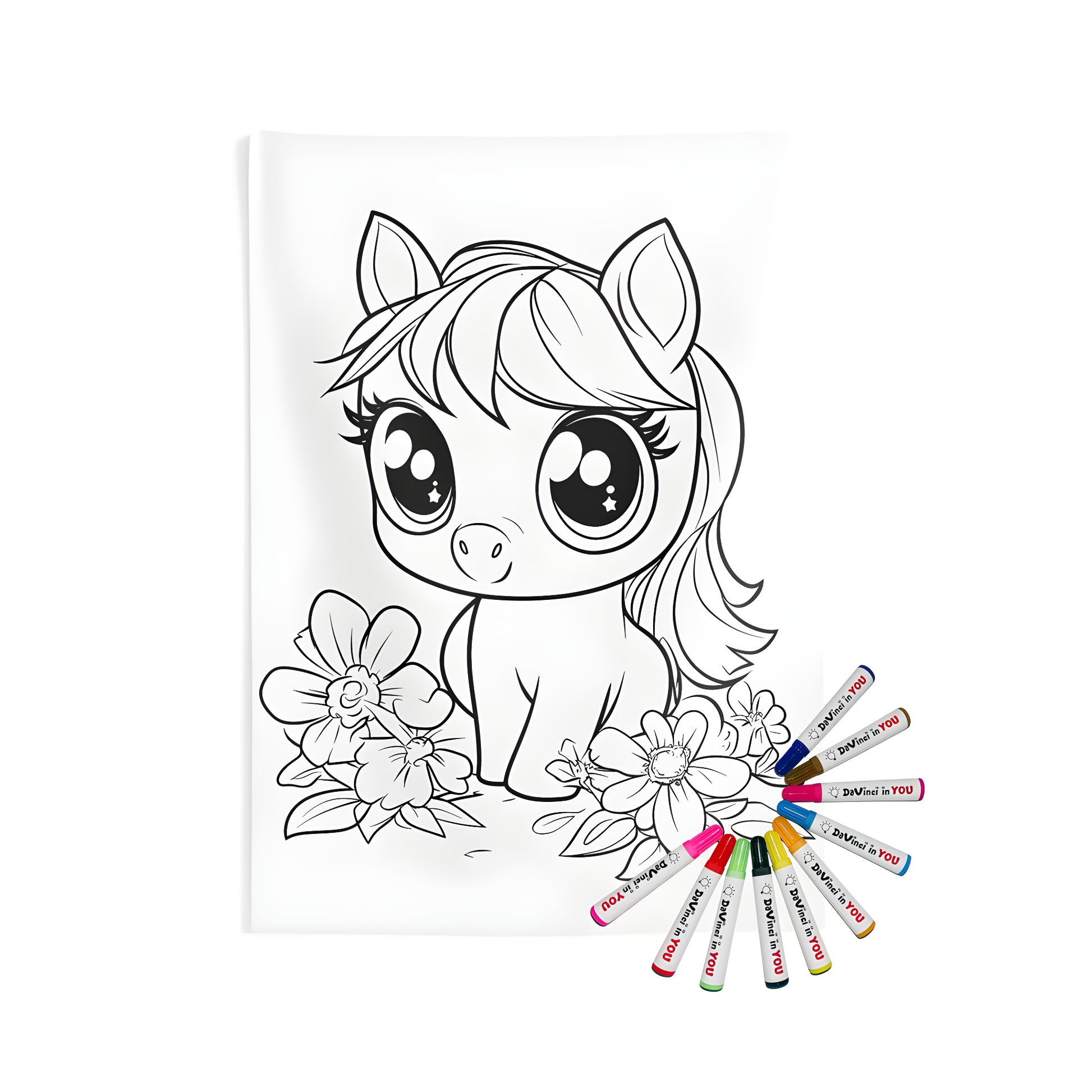 Indoor wall tapestries for kids, cute pony design, fabric markers included