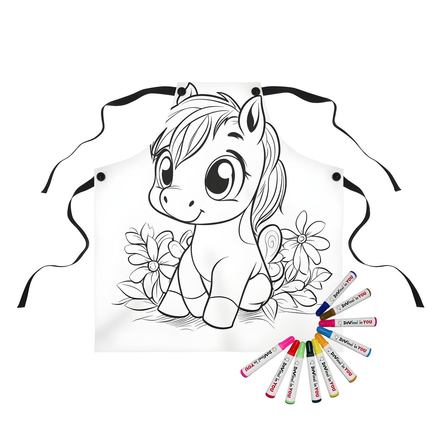 Coloring apron of a cute pony face design, ideal for kids and adults to color