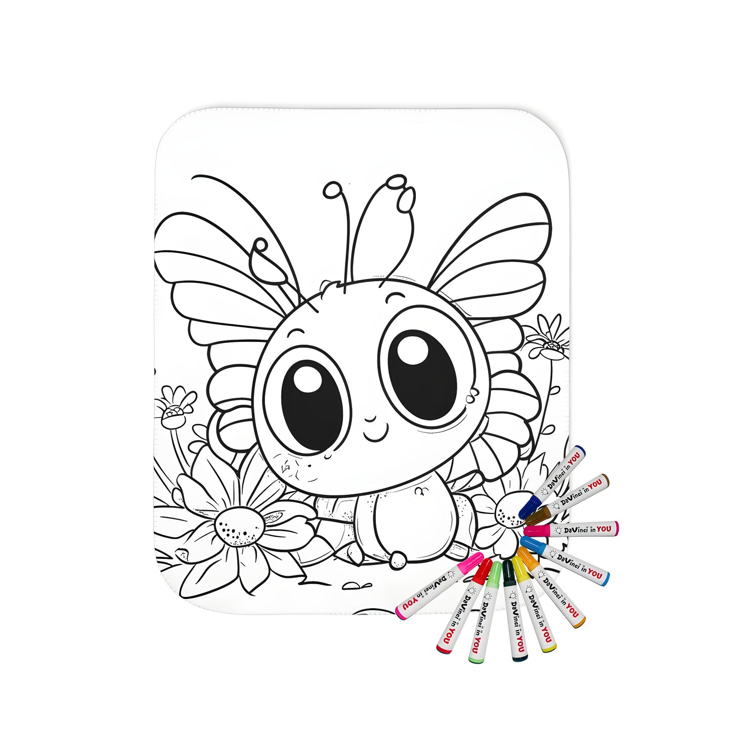 Cute Butterfly Coloring Blanket with Fabric Markers, Garden Butterfly Art Design