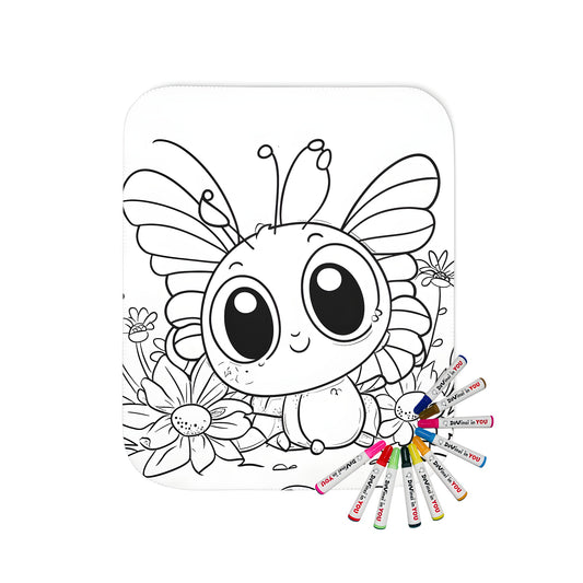 Cute Butterfly Coloring Blanket with Fabric Markers, Garden Butterfly Art Design