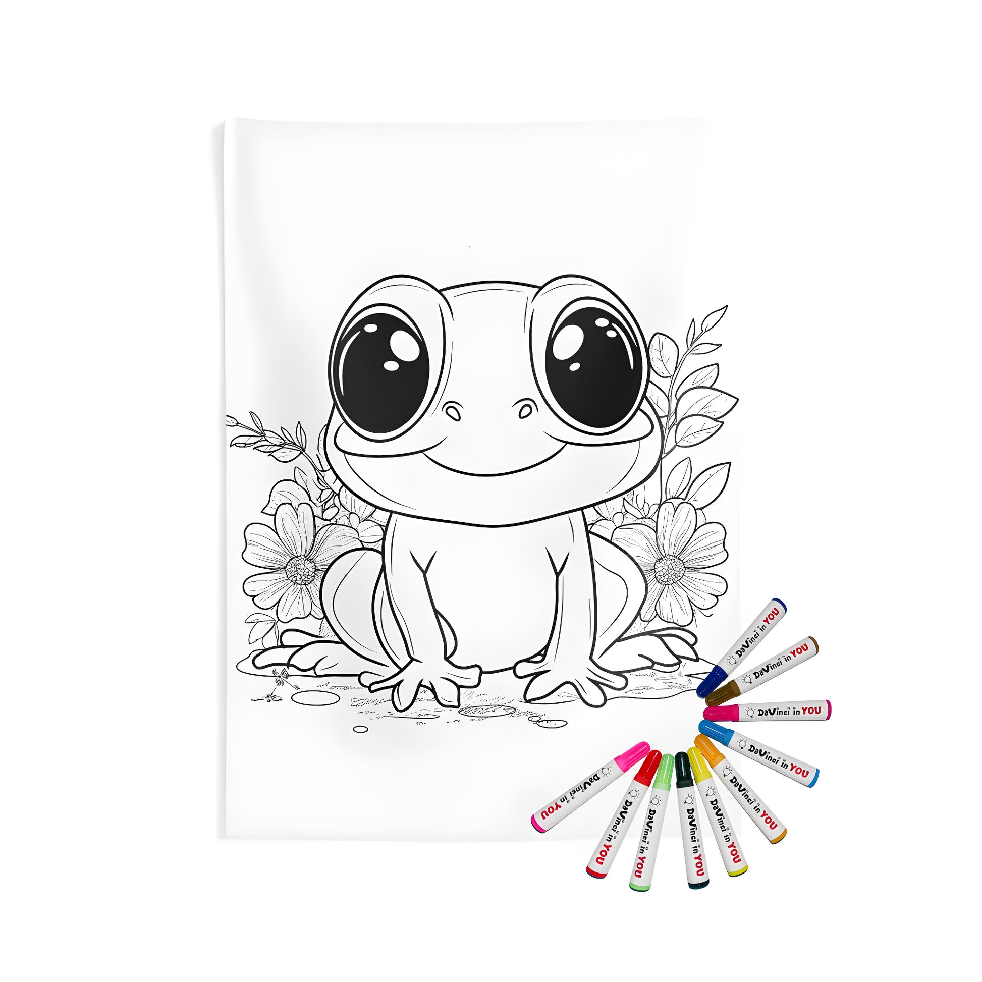 Indoor wall tapestry with frog and flower coloring kit