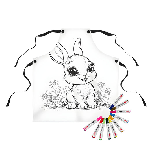 Coloring apron with adorable cartoon bunny and flower design