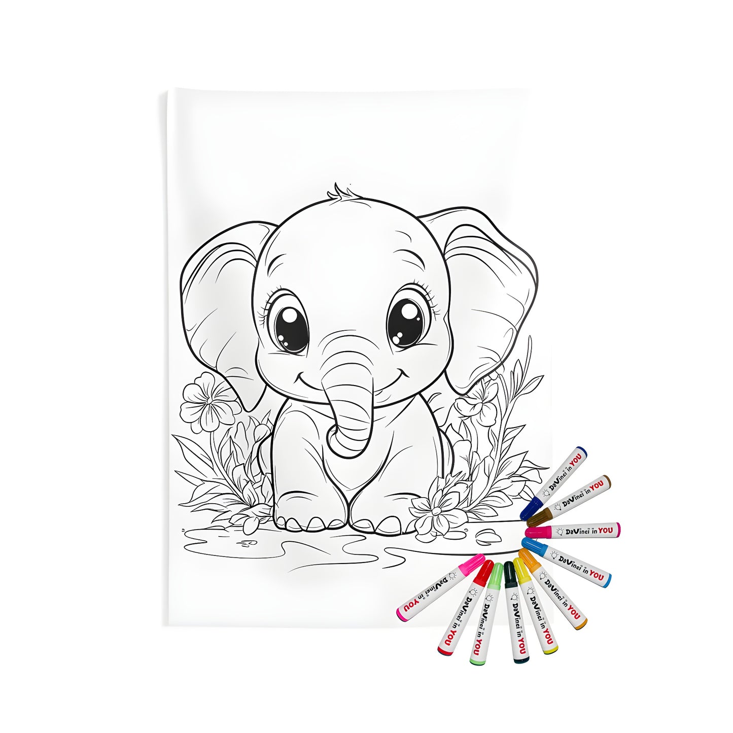 Indoor wall tapestry featuring a cute baby elephant design, perfect for nursery decor