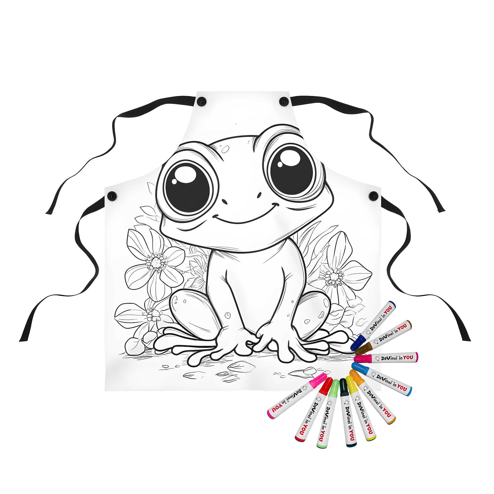 Cute frog designs on a colorful apron