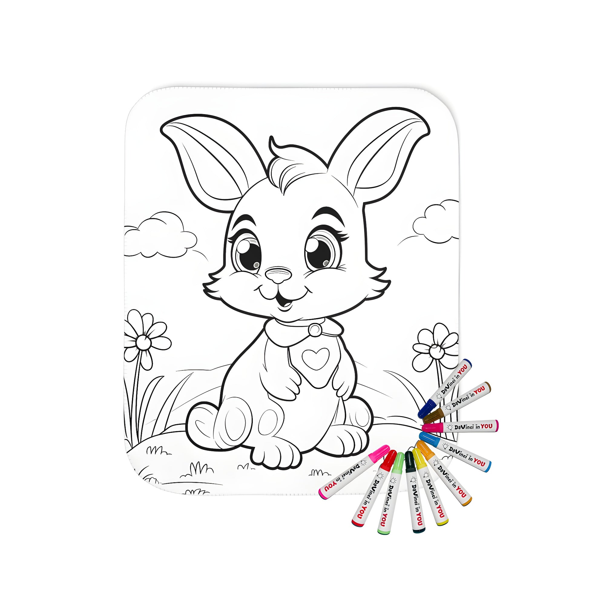 Blanket with adorable cute bunny cartoon character design