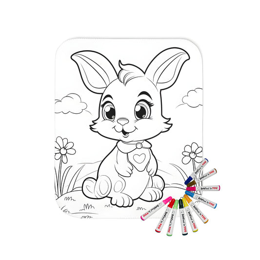 Blanket with adorable cute bunny cartoon character design