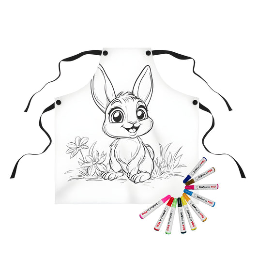 Cute cartoon bunny apron for kids, colorful floral pattern, children's gift