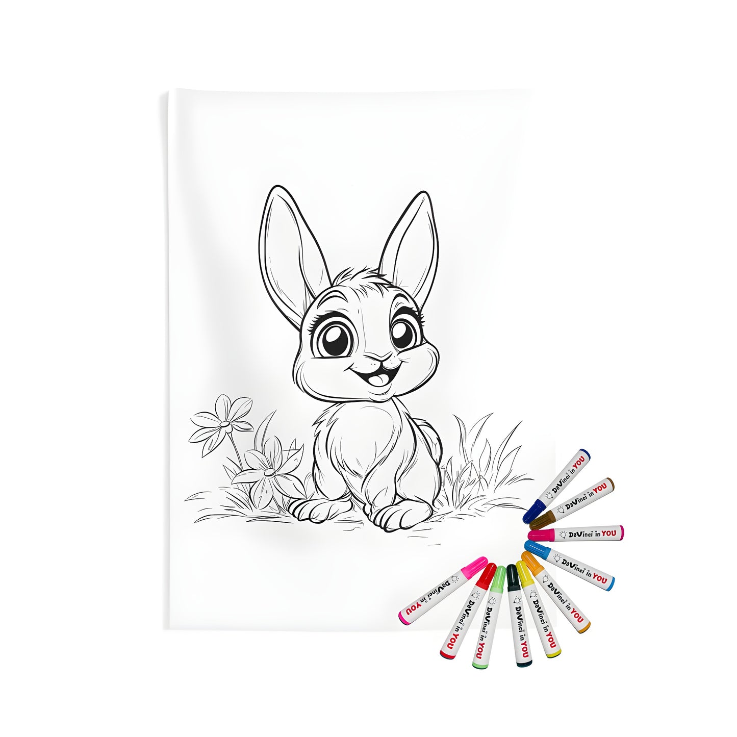 Coloring kit for kids featuring an adorable bunny in a garden scene