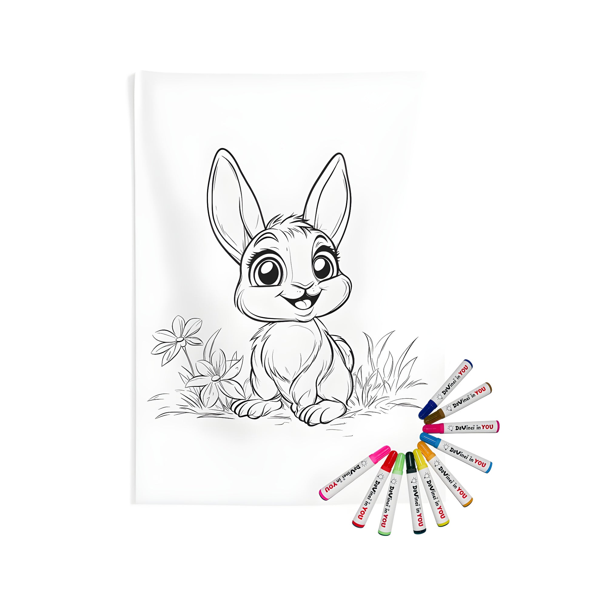 Coloring kit for kids featuring an adorable bunny in a garden scene