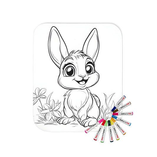 Blanket featuring adorable bunny design, perfect for little ones to color and snuggle