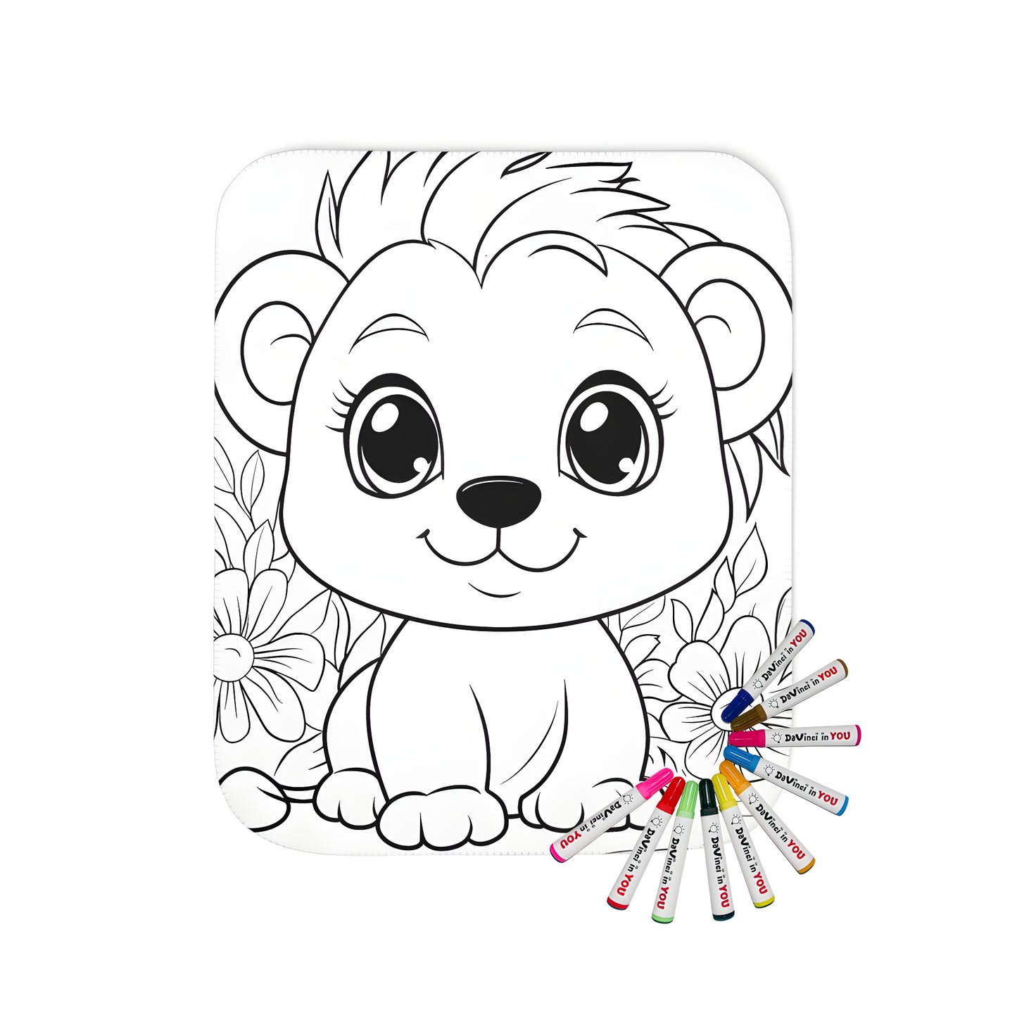 Coloring blanket featuring a cute lion cub design, perfect for kids' bedrooms