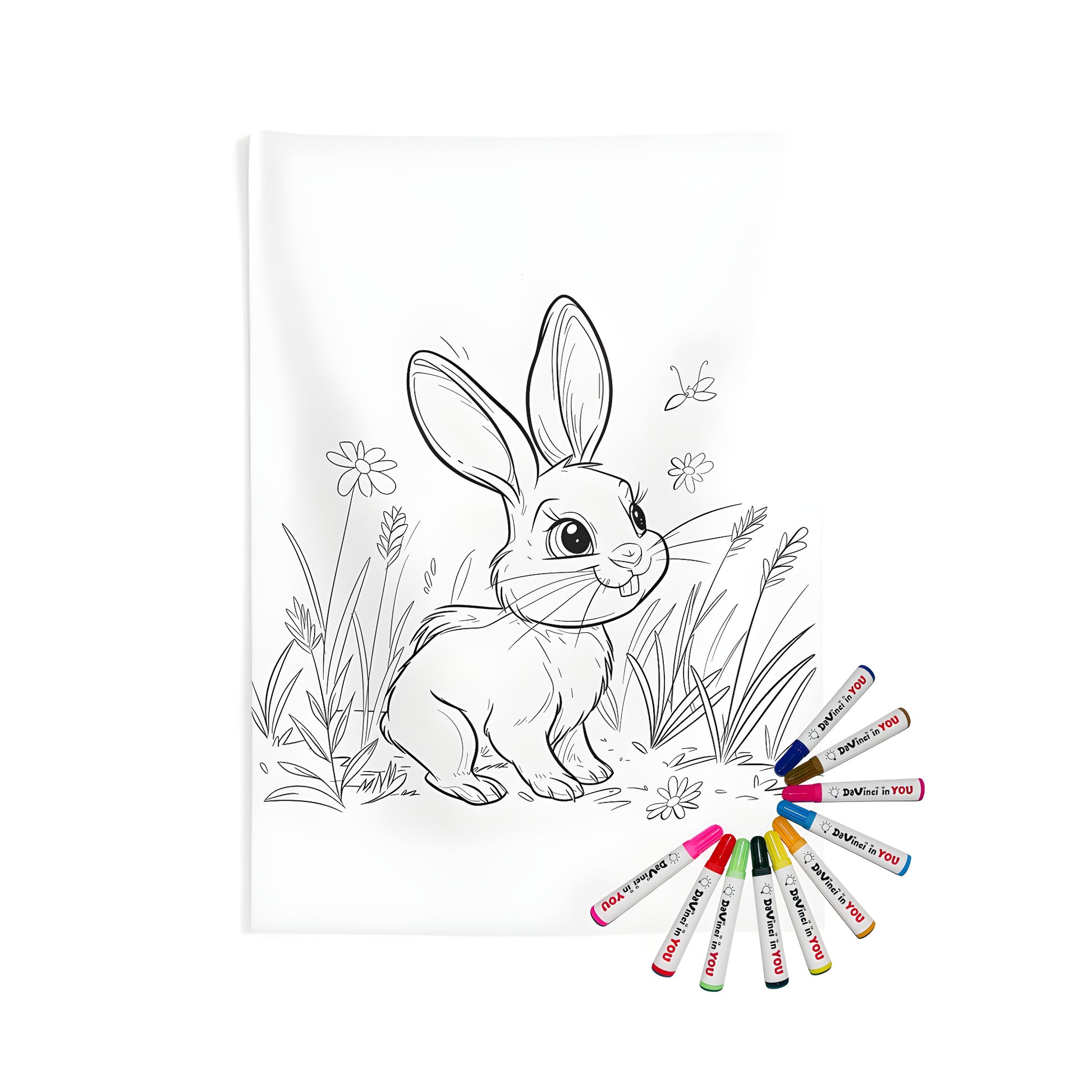 Cute bunny wall tapestry indoor decor with coloring kit fabric markers