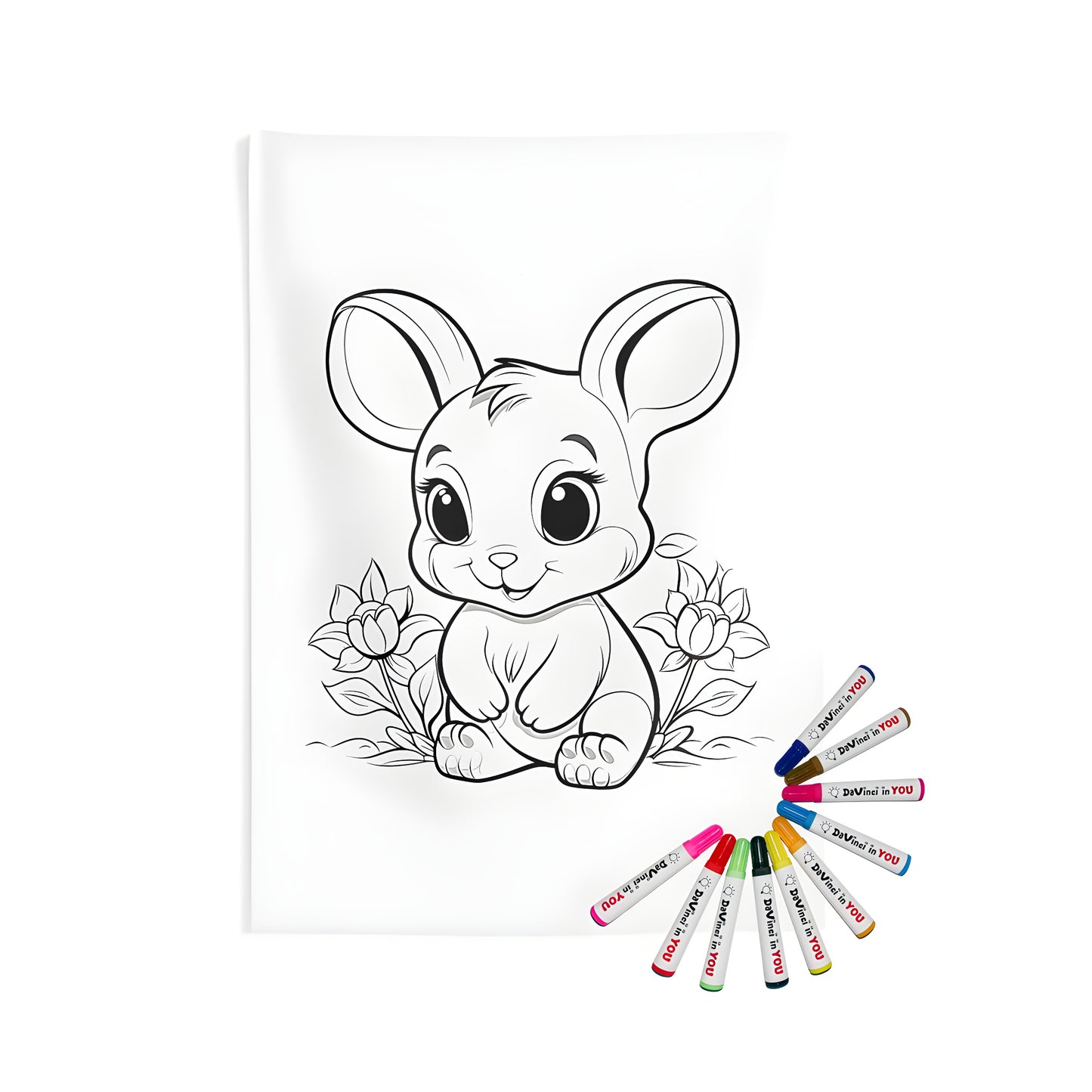 Adorable Bunny Indoor Wall Tapestry - Vibrant Coloring Page Design