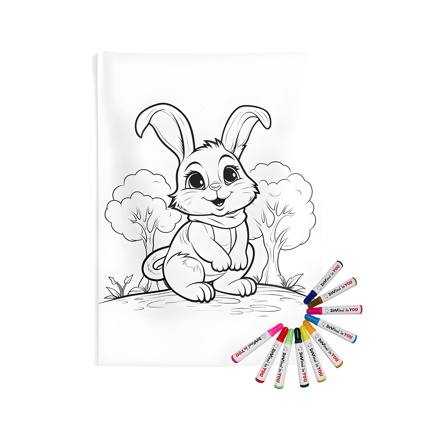 Colorful indoor wall tapestry featuring adorable cartoon bunny design