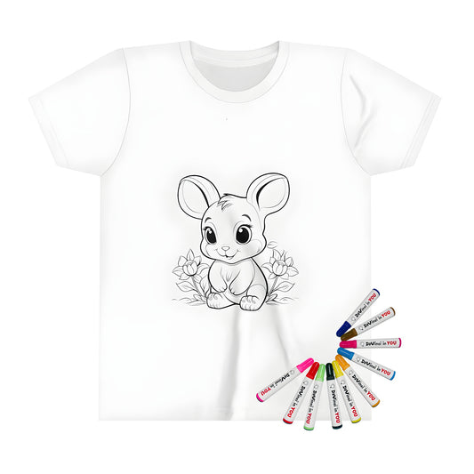 Kid's t-shirt with cute bunny illustration and colorful fabric markers