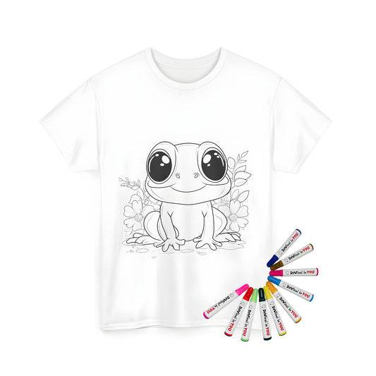 Coloring page of a frog on a unisex t-shirt