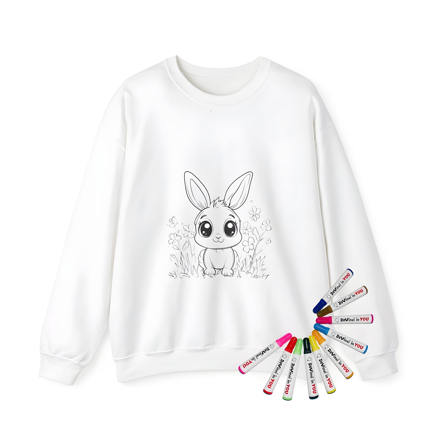 Adult Sweatshirt with cute cartoon bunny illustration design featuring adorable cartoon bunnies, cartoon rabbits