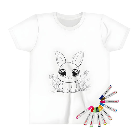 Colorful kid's t-shirt with cute bunny illustration, suitable for little artists and coloring fans