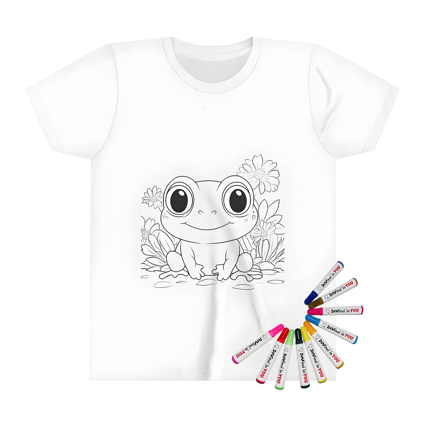 Kid's t-shirt with cute frog design, colorful fabric markers included